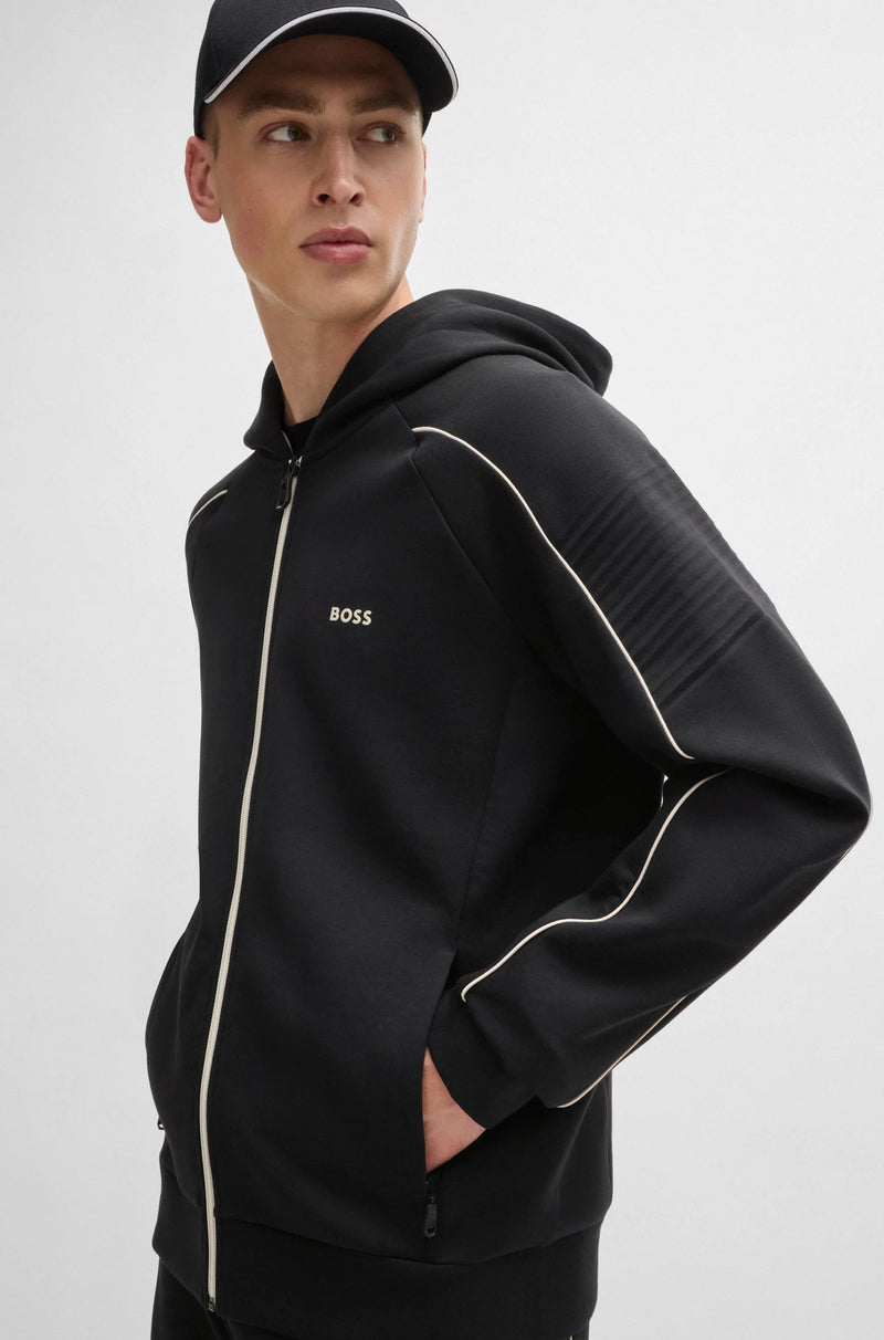 Stretch-cotton zip-up hoodie with embossed artwork