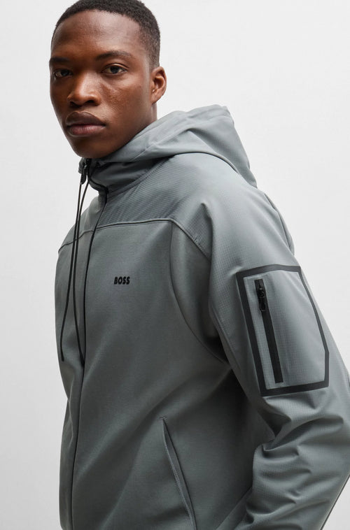 Cotton-blend zip-up hoodie with decorative reflective logo