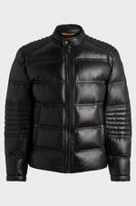 Nappa-leather regular-fit jacket with mixed quilting