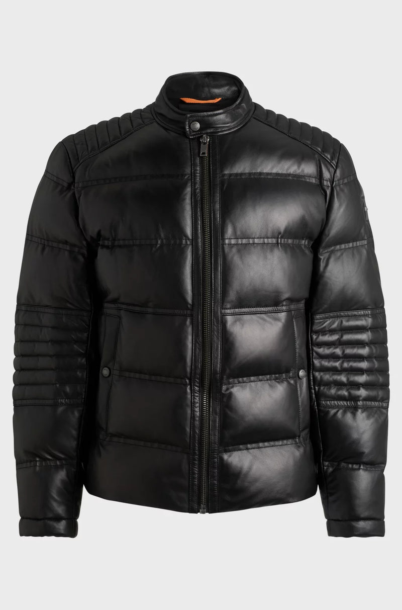 Nappa-leather regular-fit jacket with mixed quilting