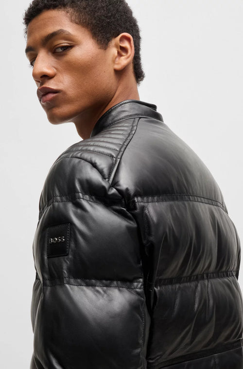 Nappa-leather regular-fit jacket with mixed quilting