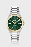 Gold- and silver-tone watch with green grooved dial