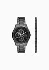 Multifunction Black Stainless Steel Watch and Bracelet Set