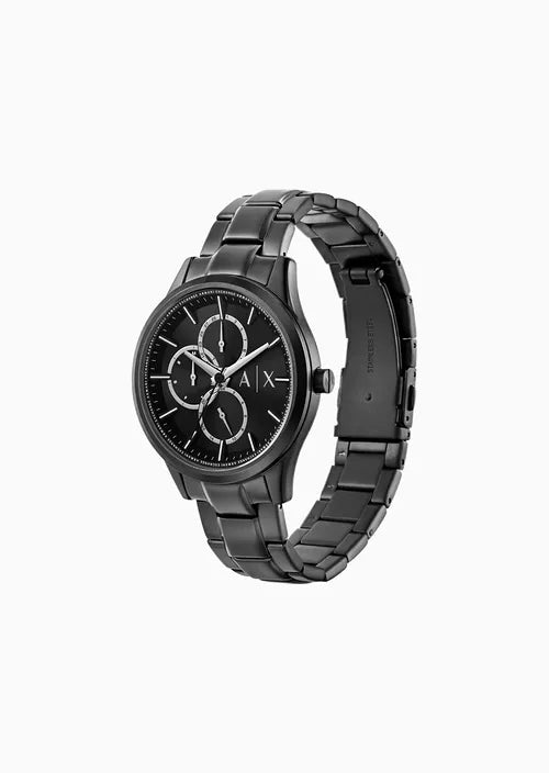 Multifunction Black Stainless Steel Watch and Bracelet Set