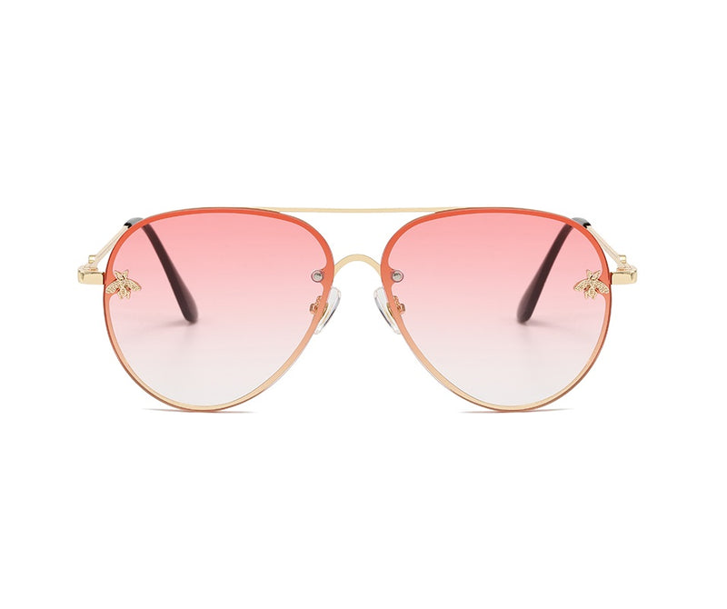MYKONOS | Gold On Pink/L.Pink Oversized Aviator Sunglasses | Metal Bee