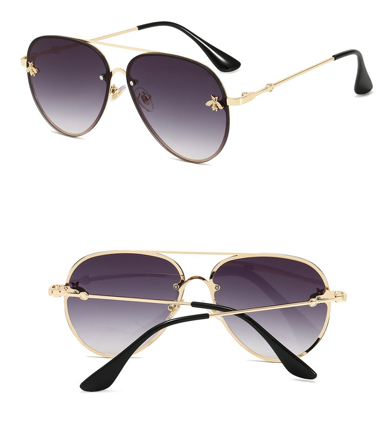 MYKONOS | Gold On Black Smoke Oversized Aviator Sunglasses | Metal Bee