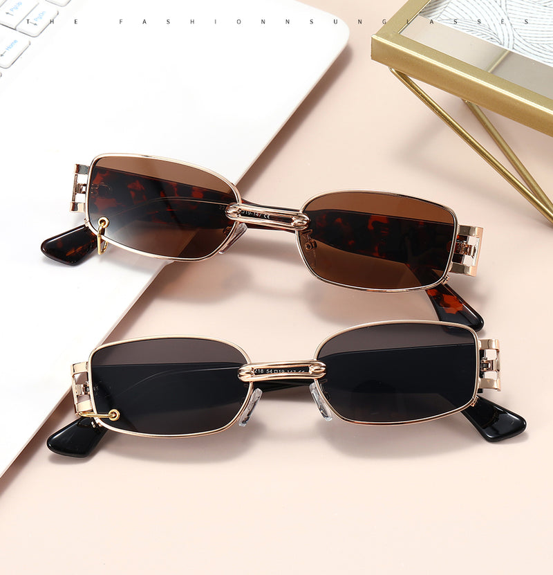 OBSESSION | Leopard/Gold On Brown Rectangular Sunglasses | Chain | Retro