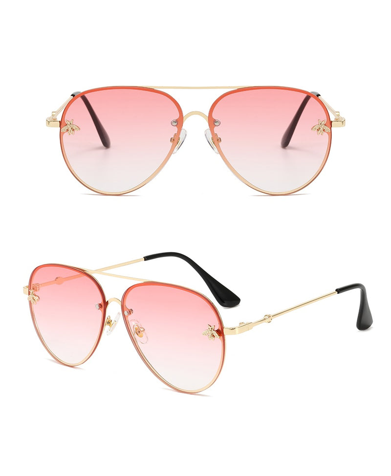 MYKONOS | Gold On Pink/L.Pink Oversized Aviator Sunglasses | Metal Bee