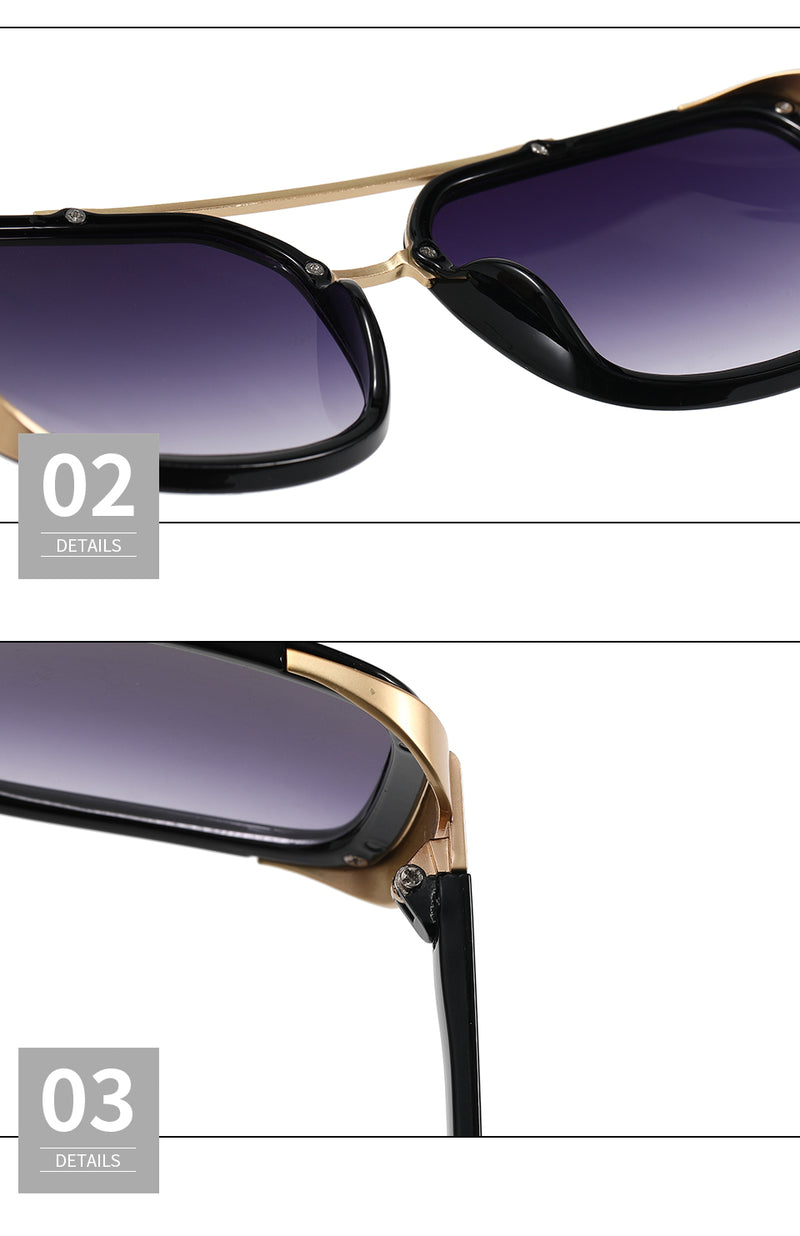 MOSCOW | Black On Gold/Purple Smoke Rectangle Oversized Sunglasses  
