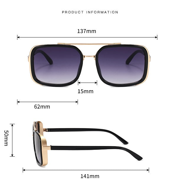 MOSCOW | Black On Gold/Purple Smoke Rectangle Oversized Sunglasses  