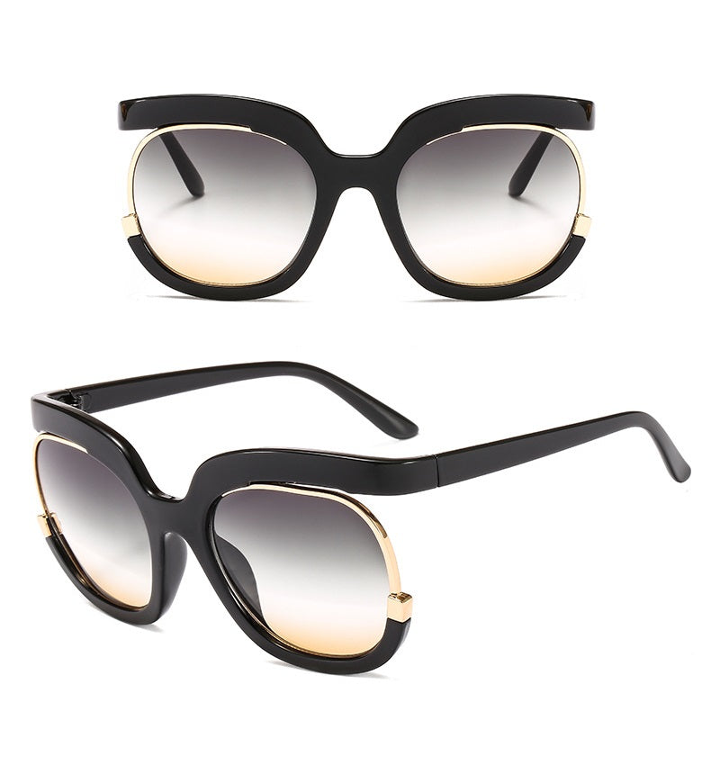 VALENCI | Black On Black/Orange Smoke Round Oversized Sunglasses  