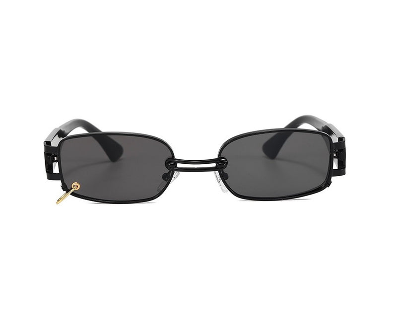 OBSESSION | Black On Black Retro Rectangular Sunglasses | Gold Chain
