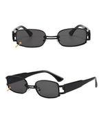 OBSESSION | Black On Black Retro Rectangular Sunglasses | Gold Chain