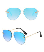 MYKONOS | Gold On Sky Blue Mirror Oversized Aviator Sunglasses | Metal Bee