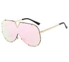 LA VOGUE | Gold On Pink Smoke Mirror Oversized Rounded Sunglasses