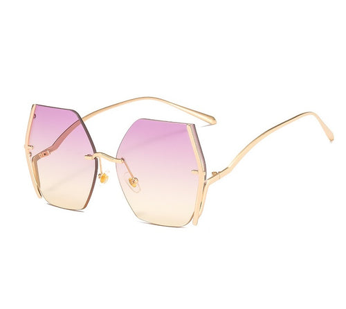 Gold On Pink/Yellow Geometric Oversized Sunglasses 