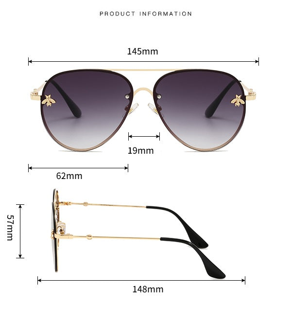 MYKONOS | Gold On Black Smoke Oversized Aviator Sunglasses | Metal Bee | Product Information 