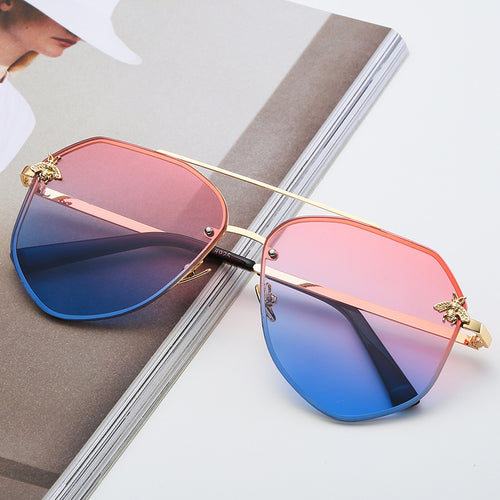Gold On Pink/Blue Oversized Aviator Sunglasses