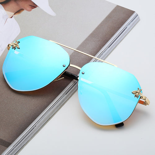 ICONIC | Gold On Sky Blue Mirror Oversized Aviator Sunglasses