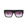 DRAMATIC | Black On Black/Purple Crystals Rectangle Oversized Sunglasses